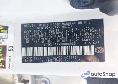 2024 Toyota Camry Xse V6 from USA, damaged, VIN 4T1KZ1AK4RU088900